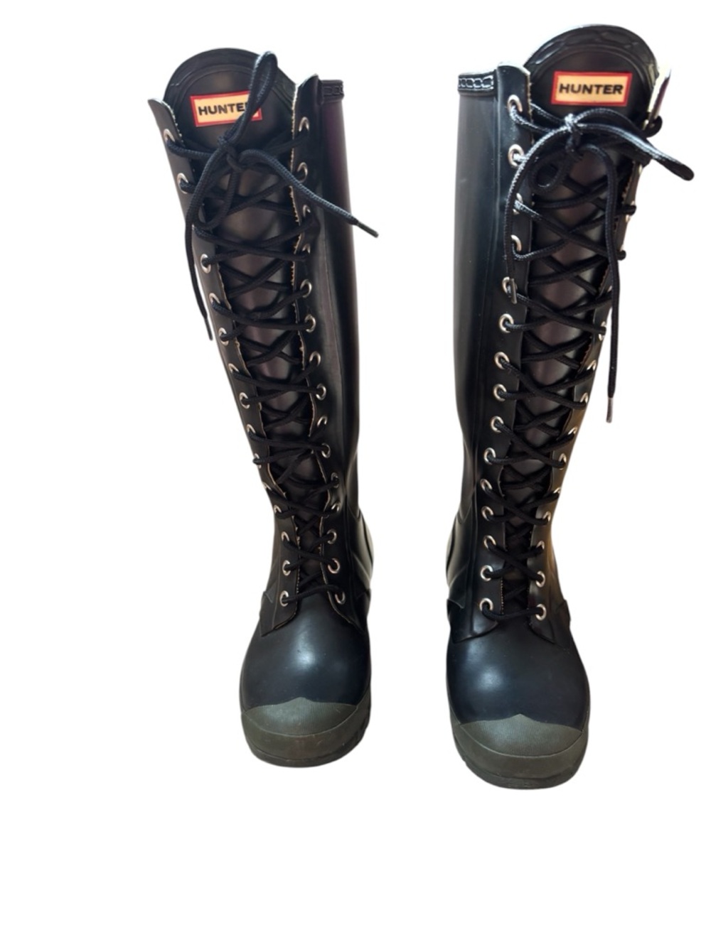 Hunter Black Lace-Up Tall Rain Boots owith Side Buckle